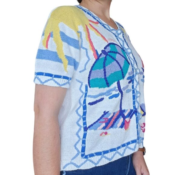 Vintage 80s Casual Corner Summer Beach Themed Knit Sweater Womens Size Large - Picture 3 of 12